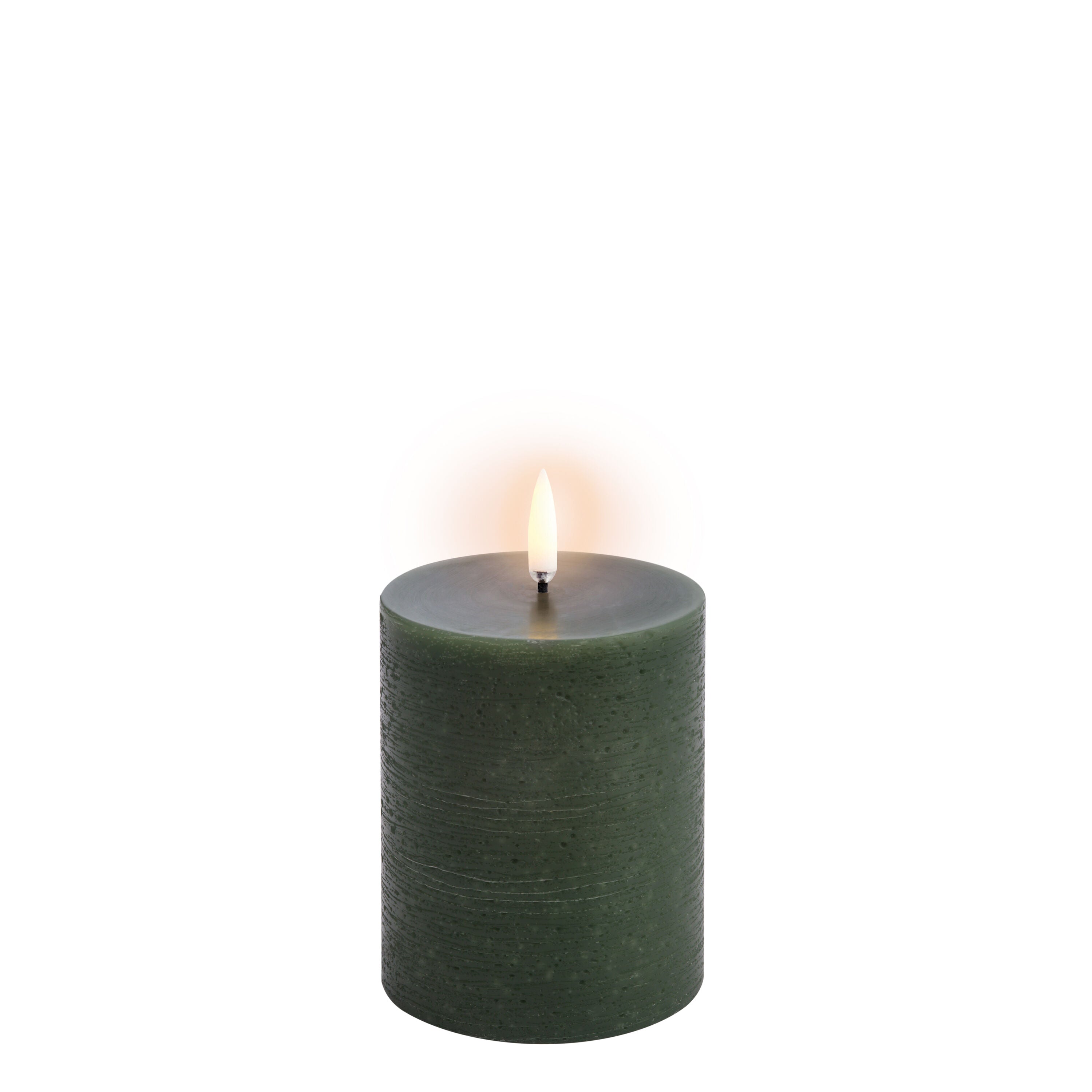LED Rustic Pillar lys, Olive Green - H10 cm.